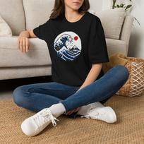 Red Sun Tide Lite Tee Tile Mosaic | The Great Wave Series XIX | Japanese Wave Shirt | Rising Sun Ocean Front Print Tee S