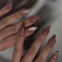 Cat Eye Popular Wearable Almond-Shaped ABS Nail Stickers Sparkling Fashion Style 24 Pieces Gold Stripe False Nails for Finger
