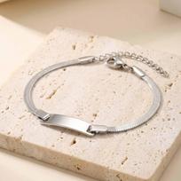 Herringbone ID Bracelet, Stainless Steel Blade Chain Adjustable, Kids Women Baby Gift Waterproof Wristband for Mom Daughter Son 12cm -15cm