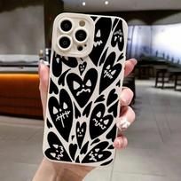 Graffiti Black Devil Love Heart Soft Silicone Phone Case For iPhone 16 15 14 13 12 11 Pro Max 7 8 15 Plus X XR XS SE 2020 Cover For iPhone 15Pro Max