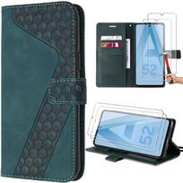 Case for Samsung Galaxy A52s 5G and A52 5G-4G, Night Green PU Leather Embossed Pattern + 2 Tempered Glasses