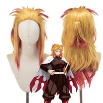 Cosplay Wig Demon Slayer Blade Flame Pillar Purgatory Apricot Shoulang Gradient Dyeing Anime Cosplay Wig Synthetic fiber wig as the picture-1pc&26inches