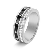 Rotating Roman Numeral Ring Stainless Steel Square Diamond Single Row Band Stylish Index Finger Jewelry No. 6 sidabras