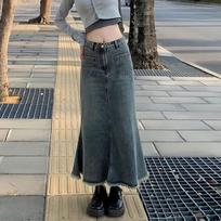 Aukštos juosmens Retro žuvies uodegos sijonas Džinsinis sijonas Moteriškas vasaros Džiuto dizaino pojūtis Apgaubiantis klubus Vidutinio ilgio Bustier sijonas Madingas Džinsinis Bustier sijonas S džinsas