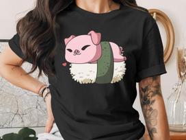 Cute Sushi Year of the Pig, Chinese Zodiac Lunar New Year T-Shirt, Japanese Anime Gift, Kawaii Anime Sushi Shirt 4XL