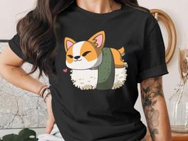 Cute Sushi Corgi Dog T-Shirt, Japanese Anime Gift, Kawaii Anime Sushi Shirt, Cute Japan Manga Art 4XL