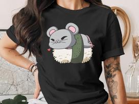 Cute Sushi Year of the Rat, Chinese Zodiac Lunar New Year T-Shirt, Japanese Anime Gift, Kawaii Anime Sushi Shirt L