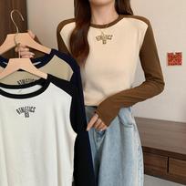 Shoulder long-sleeve T-shirt for women, 2026 spring/autumn/winter slim fit base shirt, design style niche short spicy girl top M