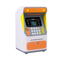 Electronic Piggy Bank Simulated Face Recognition ATM Machine Cash Box Auto Scroll Paper Banknote Kids Gift Piggy Bank oranžinė