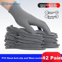 Shandouao Dotted Gloves for Labor Protection, 12 Pairs, Gray Nylon, Non-Slip Wear-Resistant SD-512