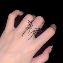 Rock Spider Ring Red Zircon Crystal Liquid Metal Silver Color Open Ring For Women Rock Party Jewelry Hip Hop Accessories