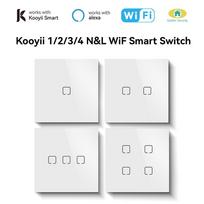 2026 Golden Security Smart Wall Switch WiFi Touch Tempered Glass Light Switch 1/2/3/4 G Kooyii Remote Control Google Home Alexa (White,Eu Standard&1 Gang) balta