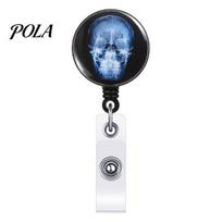 Nurse ID Holder Radiology Badge Reel, Retractable Skeleton with Clip, Chest Anatomy Reel Skull Bones Patterns Name Card for Doctor Cards A