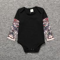 Baby Long Sleeve Onesie for Spring and Fall with Floral Arm Print 80