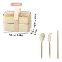 1440Ml Double-Layer Plastic Bento Box With Cutlery&Lunch Bag Microwave Safe Portable Square Lunch Box For Kids Students 2 geltona