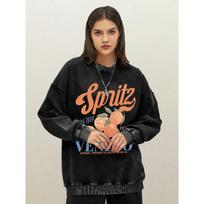 Spritzy Veneto Funny Orange Fruits Pattern Women Washed Streetwear Cotton Casual Pullover Autumn Comfortable Sweatshirts S