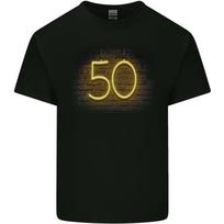 50th Birthday Neon Lights 50 Years Cotton Men's T-Shirt - Men's Summer Cotton Graphic Tee S įvairiaspalvis