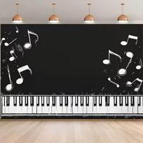 2D Blackboard Music Theme Backdrop Piano Keys and Notes for Musician Party Background 47.2x31.5inch/120*80cm