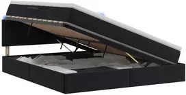 LED saugojimo lova su čiužiniu Juoda 140 x 190 cm Aksomas