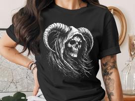 Horned Skull Grim Reaper T-Shirt, Goth Aesthetic Tee, Occult Clothing, Dark Macabre Art, Halloween Apparel, Alternative Fashion Gift 3XL
