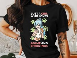 Anime Girl Loves Shiba Inu T-Shirt, Cute Manga Lover Tee, Japanese Style Dog Fan Shirt, Trendy Otaku Gift XL