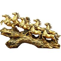 Chinese Feng Shui 8 Running Horses Statue, Resin Horse Figurines for Home Office Desk Decor, Animal Sculpture Craft, Symbol of Wealth & Success beige