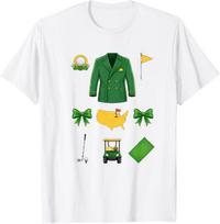 Green Jacket Golf Masters Inspired T-Shirt, Augusta Golf Tournament Fan Gift, Golf Lover USA Map, Green Golf Icons Funny Golfing T-Shirt 4XL