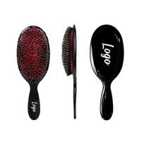 Custom Logo Detangling Extension Hair Brush ABS Oval Brush Air Cushion Nylon Teeth Metallic Black Big Size PVC Box Home juoda