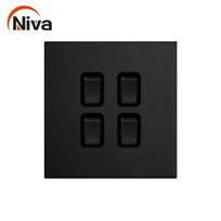 Niva 4 Gang 2 Way Toggle Light Switch UK Standard Brushed Gold Stainless Steel Panel Wall Switch for Home Hotel (Matte Black,86*86mm&US Standard) matinė juoda spalva