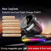 15W Car Wireless Charger with Magnetic Mount, Cooling Fan, and RGB Atmosphere Lighting