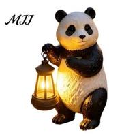 Eco Friendly Solar Garden Lamp Panda Statue with Lantern, Cute Sculpture Light, Decorative Outdoor Waterproof Resin Animal Light for Lawn Patio M