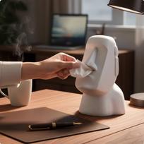 Moai statulos servetėlių dėžutė Kūrybingas dizainas Velykų salos galvos laikiklis Prabangi akmens imitacijos apdaila juoda