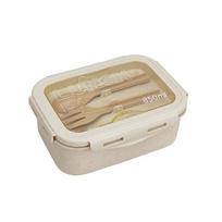 Wheat Straw Compartmentalized Bento Lunch Box with Snap-Lock, Microwaveable & Insulated, includes Cutlery. smėlis