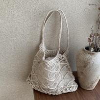Vintage Hollow One Shoulder Cott Woven Bag Lazy Wind Portable Fishing Net Bag Seaside Holiday Beach Bag Seaside Holiday Beach