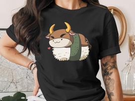 Cute Sushi Year of the Ox, Chinese Zodiac Lunar New Year T-Shirt, Japanese Anime Gift, Kawaii Anime Sushi Shirt M