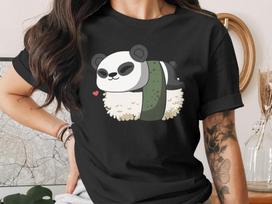 Cute Sushi Panda Bear T-Shirt, Japanese Anime Gift, Kawaii Anime Sushi Shirt, Cute Japan Manga Art 4XL