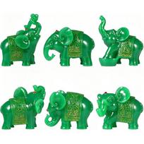 6-Piece Elephant Figurine Set,Feng Shui Elephant Statue with Gold Patterns & Red Bead,Trunk Up Elephant Decor for Office Desk,Meditation & Zen Space žalia
