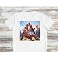 JesS Jugando Camiseta De Baloncesto Camiseta GrFica Negra Con Cristo En Capa Roja Hooping Vs Monster Epic Scene DiseO S