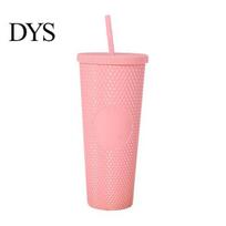 Sequin Effect Cup Plastic Water Bottle, with Straw And Lid, Reusable Cold Drink Tumbler, Iced Coffee Tumbler Wide Mouth Travel Mug, for Home rožinė
