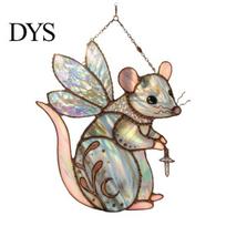 Decorative Glass Panel Fairy Mouse Suncatcher, Stained Style Acrylic Window Hanging Ornament, Woodland Fantasy Art Light Catcher for Home Garden A