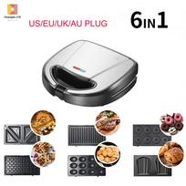 6-in-1 Home Waffle, Donut, and Sandwich Maker with Replaceable Liners UK Plug sidabras/juoda