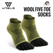 WRELS Merino vilnos lauko sporto penkių pirštų kojinės, drėgmę sugeriančios, elastinės bėgimo kojinės, smūgius sugeriančios, kvėpuojančios, žygio kojinės su pirštais S žalia