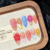 Design #677  Press on Nails Set Luxury Handmade 3D Flower Shell Manicure Gel Nails Tips Acrylic Fake Nails for Women