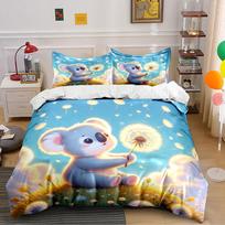 Cute Koala with Dandelion Set Bedding Duvet Cover Set Duvet Cover Pillowcases (1 * Duvet Cover 2 * Pillowcases, without duvet insert) 135x200cm