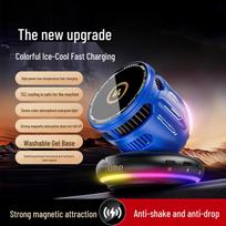 Magnetic Car Mount: 15W Wireless Charger with Cooling Fan, RGB Atmosphere, and Navigation Holder