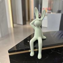 3 Pieces Flocked Hare Figurine Soft Velvet Texture Pastel Bunny Statue Cute Resin Decor for žalia