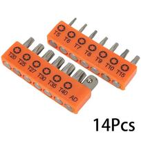 14 vnt./rinkinys Naujas su skylute Torx atsuktuvo antgalis 25 mm 1/4 colio šešiakampis elektrinio atsuktuvo antgalis T5-T40 žvaigždutės techninės įrangos įrankių rinkinys