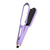 Ceramic Electric Hair Straightener Comb with LCD Display Curling Straightening Features Non-Damaging with Clips EU violetinė