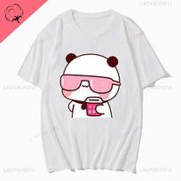 Couple Tee Bubu Is Watching Movies and Milk Tea with Dudu Tshirt Cartoon Cute Graphic Tees for Ladies Kawaii Cotton Unisex Tops S
