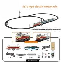 SS7C Elektrinio traukinuko žaislas Imitacinis bėgių traukinukų rinkinys Modelis Lokomotyvas Geležinkelis su apšvietimu Surinkimo bėgių žaislas Dovana gray
